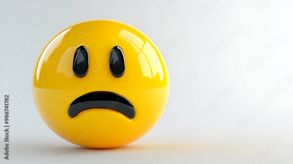 Fototapeta premium 3D emoticon Yellow Face with Droopy Eyes and a Sad Expression Isolated on white background