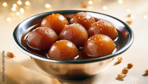 Indian Sweet Gulab Jamun in a Bowl