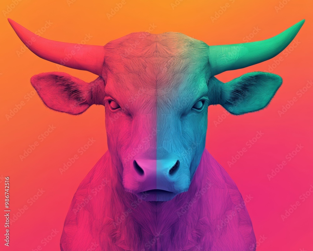 Colorful geometric illustration of a bull, vibrant background. Colorful geometric illustration of a bull, vibrant background.