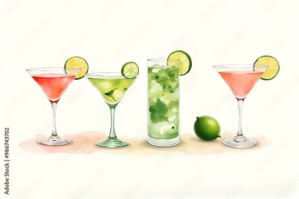 Various alcoholic drinks on white Various alcoholic drinks on white