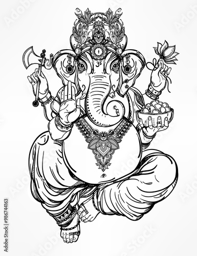 Hindu elephant head god Lord Ganesha illustration. photo