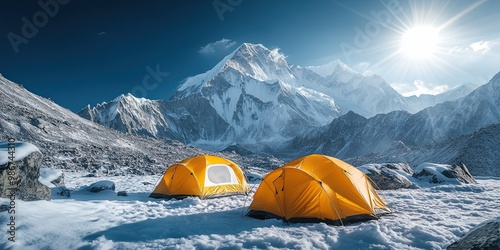 Group of Sherpas climbing K2 during a snowstorm, teamwork and survival in extreme conditions