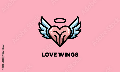 Heart-shaped wings with a halo symbolizing love