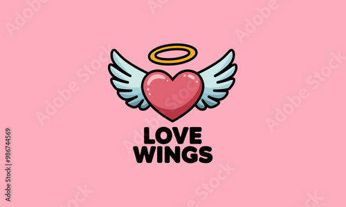 Heart-shaped wings with a halo symbolizing love