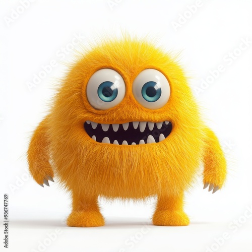 Cute yellow furry monster 3D cartoon character