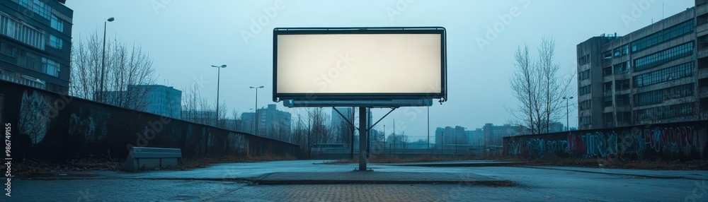 Blank Billboard in Urban Setting  Cityscape  Empty Street   Advertising  Mockup