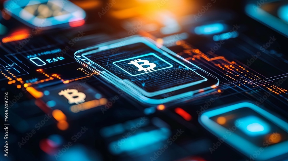Glowing Bitcoin Symbol on a Futuristic Circuit Board Glowing Bitcoin Symbol on a Futuristic Circuit Board