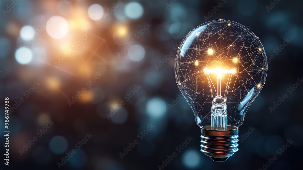 A glowing light bulb with intricate filament design, symbolizing innovation and creativity against a blurred background. A glowing light bulb with intricate filament design, symbolizing innovation and creativity against a blurred background.