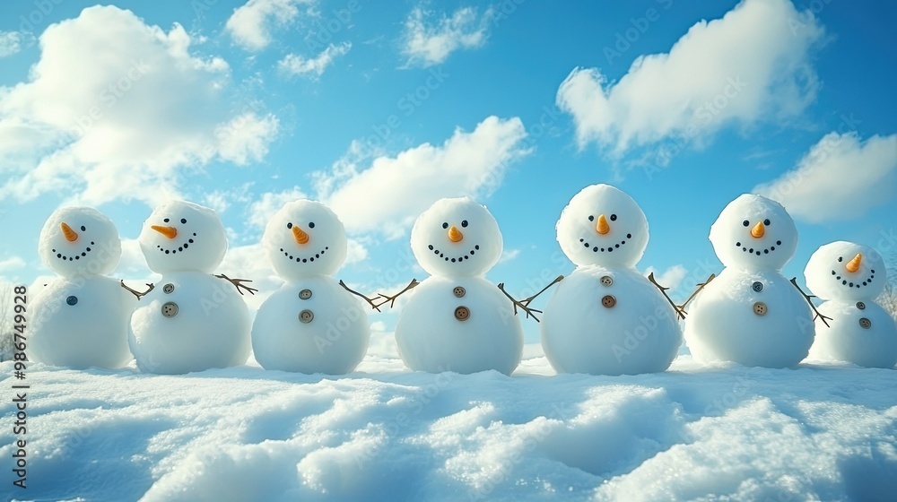 Happy snowman family with a bright blue winter sky Happy snowman family with a bright blue winter sky