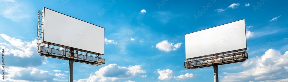 Blank Billboards Against Blue Sky with White Clouds Blank Billboards Against Blue Sky with White Clouds