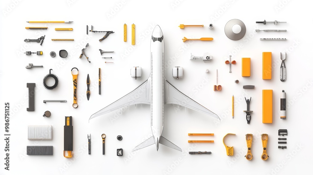 Obraz premium Model Airplane and Tools on a White Background