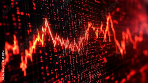 Red Line Graph Displaying Stock Market Fluctuations on a Digital Screen