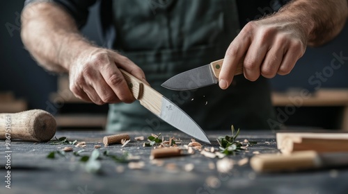 Hands Crafting Wood with Handmade Knives and Tools