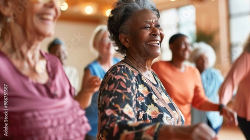 Senior friends attending a dance class together, learning new steps