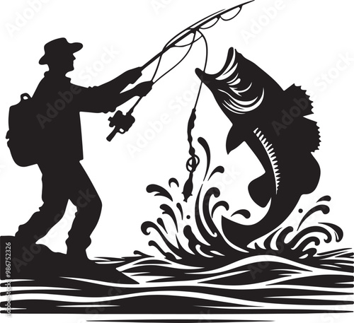 catching fish vector art design