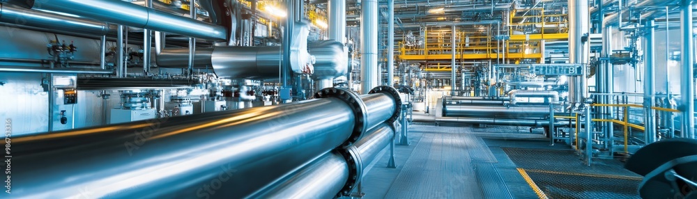 Industrial Piping System in Factory Setting Industrial Piping System in Factory Setting