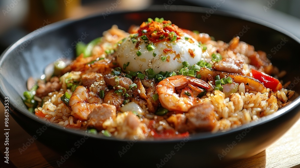 Delicious Fried Rice with Shrimp, Chicken, and Egg Delicious Fried Rice with Shrimp, Chicken, and Egg