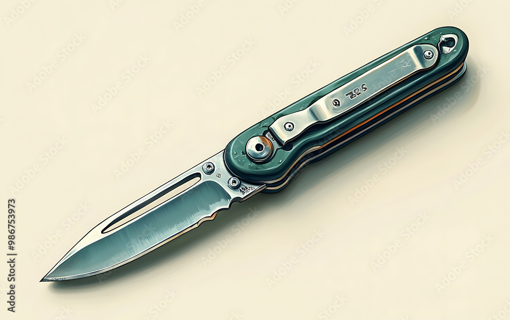 Box Cutter Illustration: Green Handle & Sharp Blade Box Cutter Illustration: Green Handle & Sharp Blade