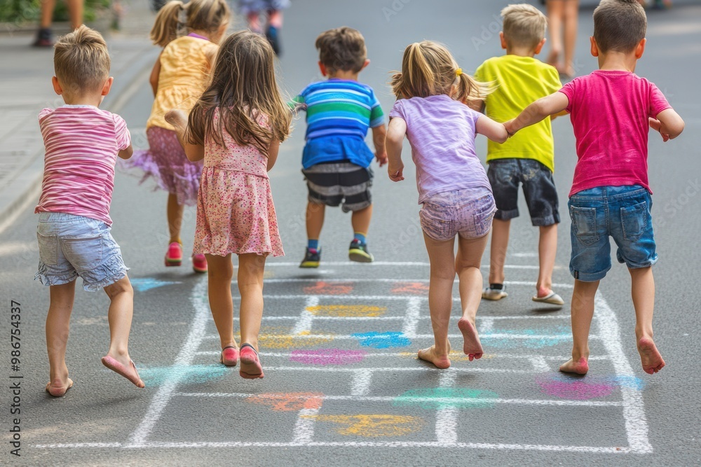 Obraz premium Children Playing Hopscotch on a Sunny Day