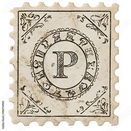 Vintage Postmark Stamp with Intricate Decorative Design on White Background