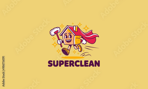 Superhero house logo with a cleaning theme