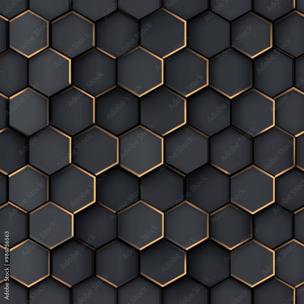 A stylish hexagonal Seamless, pattern featuring black and gold elements, perfect for modern design projects and backgrounds. A stylish hexagonal Seamless, pattern featuring black and gold elements, perfect for modern design projects and backgrounds.