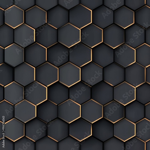 A stylish hexagonal Seamless, pattern featuring black and gold elements, perfect for modern design projects and backgrounds.