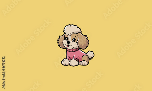 Cute poodle in a pink sweater vector illustration.