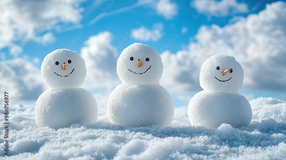 Happy snowman family with a bright blue winter sky Happy snowman family with a bright blue winter sky