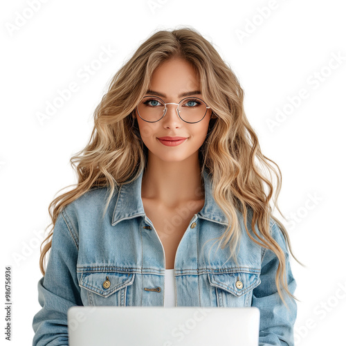 Portrait of businesswoman in Jeans shirt isolated on transparent background