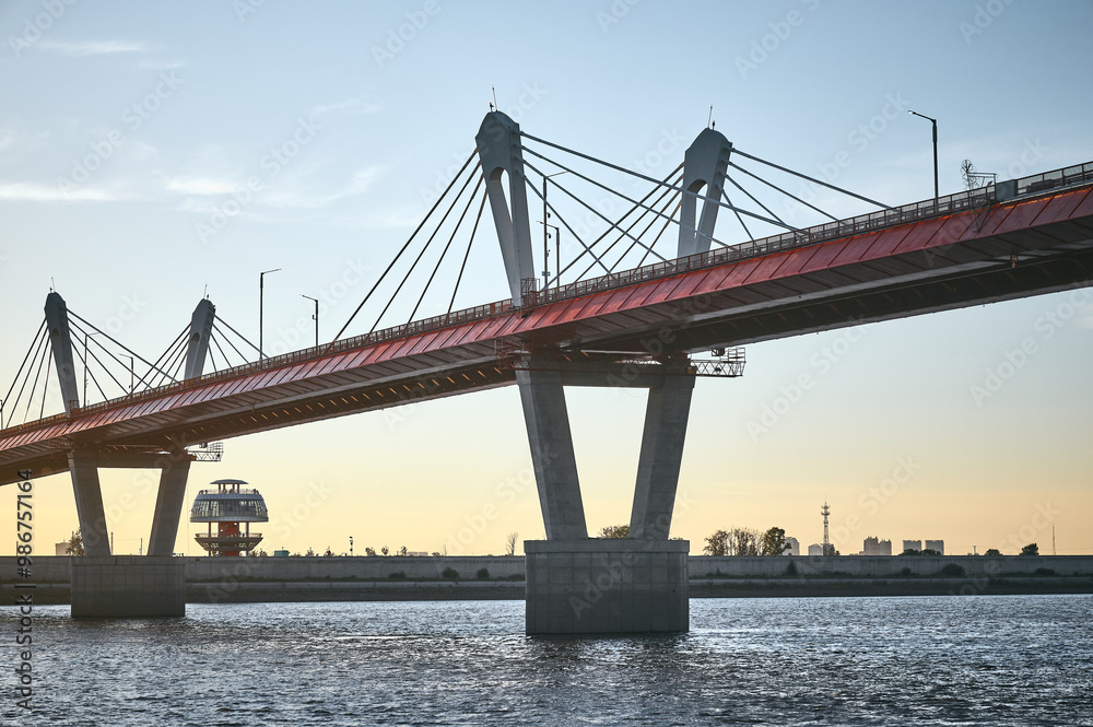 Obraz premium Cable-stayed bridge across the Amur River. Russia and China. Silk Road