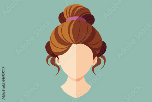 A customizable flat illustration features a stylish messy bun hairstyle set against a calming backdrop, Customizable flat illustration of a messy bun.