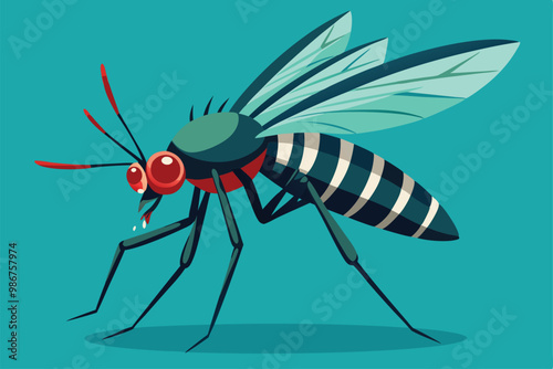 This illustration depicts a mosquito bite with a focus on the insect's distinctive appearance and colors, Customizable flat illustration of a mosquito bite.