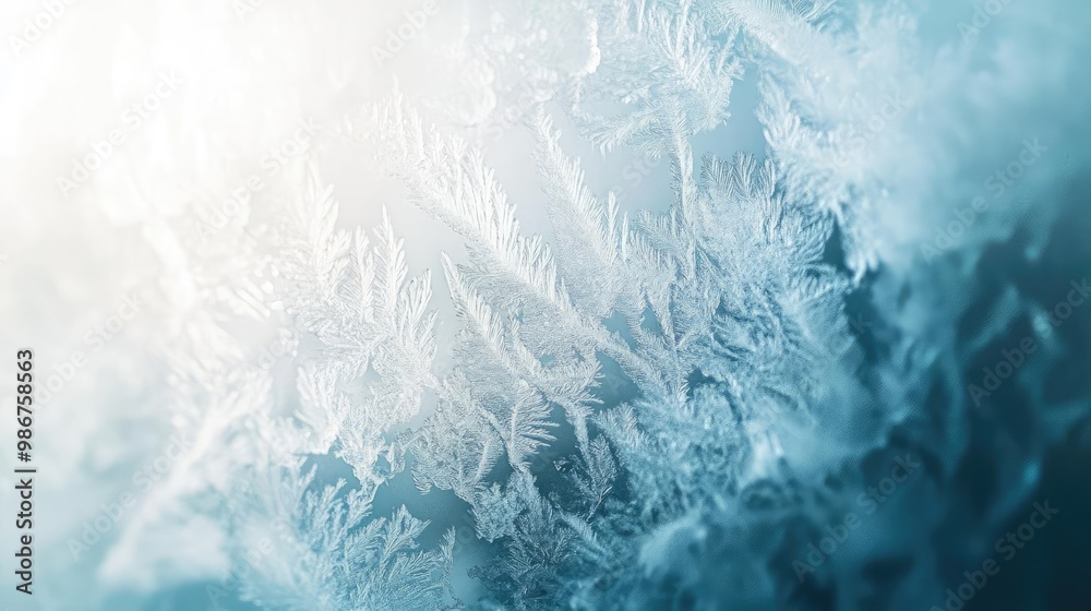 A close-up of intricate frost patterns on a surface, showcasing the delicate beauty of winter and cold temperatures.