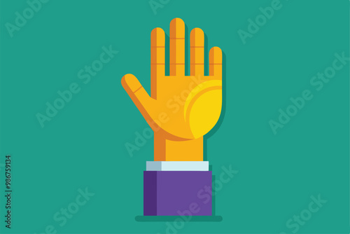 A flat illustration displays a raised hand, designed for customization, ideal for diverse applications, Customizable flat illustration of a raised hand.