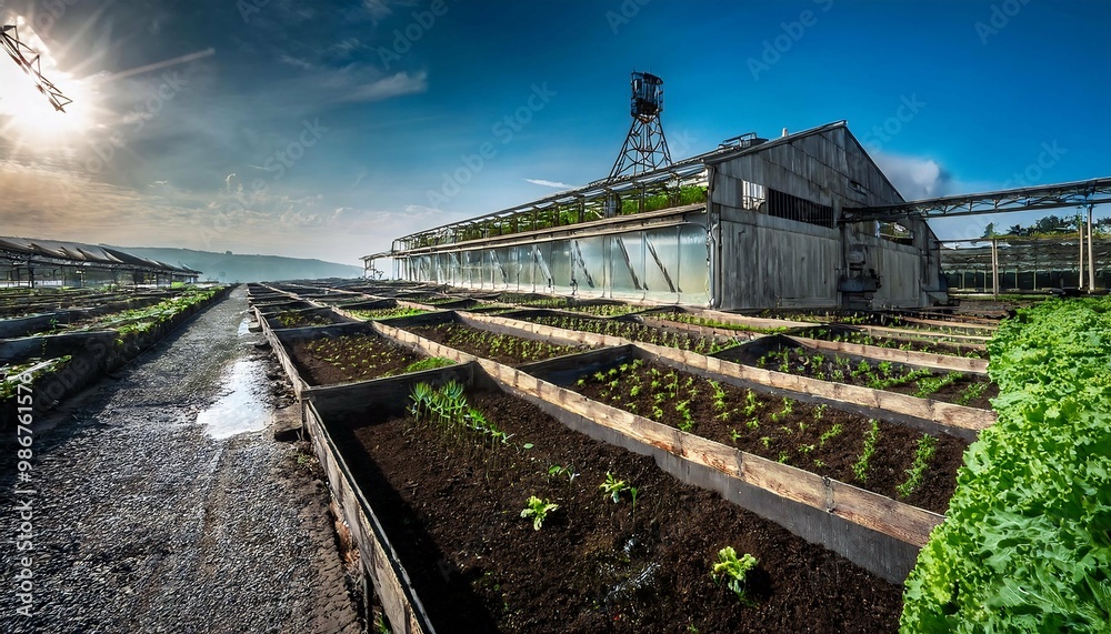 An abandoned coal mine transformed into a thriving hydroponic farm, showcasing how industries can be repurposed for environmental sustainability and innovation. An abandoned coal mine transformed into a thriving hydroponic farm, showcasing how industries can be repurposed for environmental sustainability and innovation.