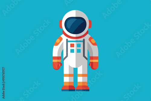 A flat illustration depicts an astronaut in a spacesuit on a vibrant teal background, perfect for design, Customizable flat illustration of an astronaut suit.