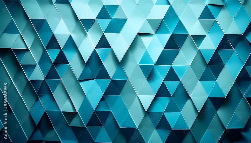 Obraz premium Abstract blue and teal triangular geometric pattern background.