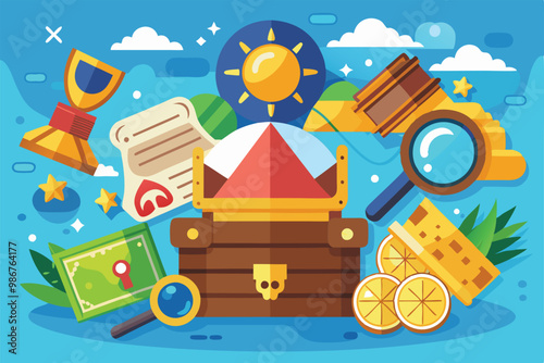 A vibrant depiction of a cornhole setup with colorful bags and boards ready for an exciting outdoor game, Customizable flat illustration of cornhole.