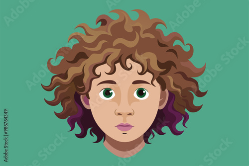 A colorful illustration features a person with curly hair, designed for customization and creativity, Customizable flat illustration of curly hair.