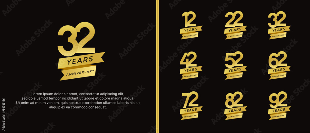 set of anniversary logo flat golden color on black background for celebration moment set of anniversary logo flat golden color on black background for celebration moment