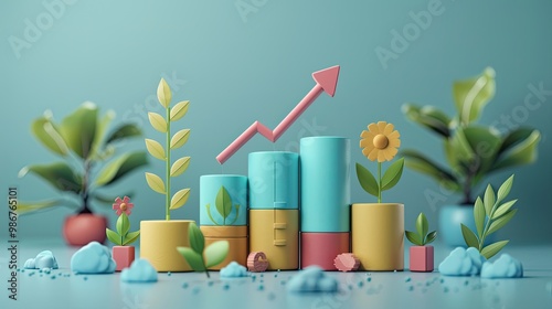 3D Marketing Growth icon set concept.  Profit graph of stock market indicator. Abstract stock data concept. Stock financial statistic graph analysis.