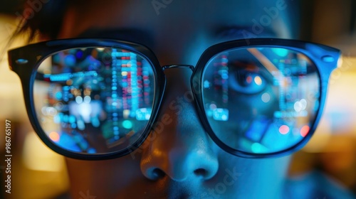Close-up of a smartphone screen showing a video conference call, reflected in the glasses of a businessperson.