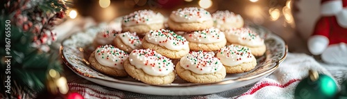 Delicious holiday cookies decorated with colorful sprinkles, perfect for festive gatherings and sweet celebrations.