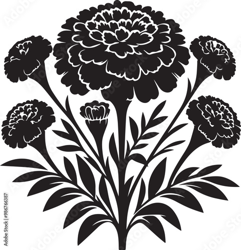 Marigold flower silhouette vector illustration
