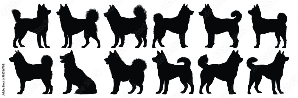 Dog silhouettes set, pet pack of vector silhouette design, isolated background Dog silhouettes set, pet pack of vector silhouette design, isolated background