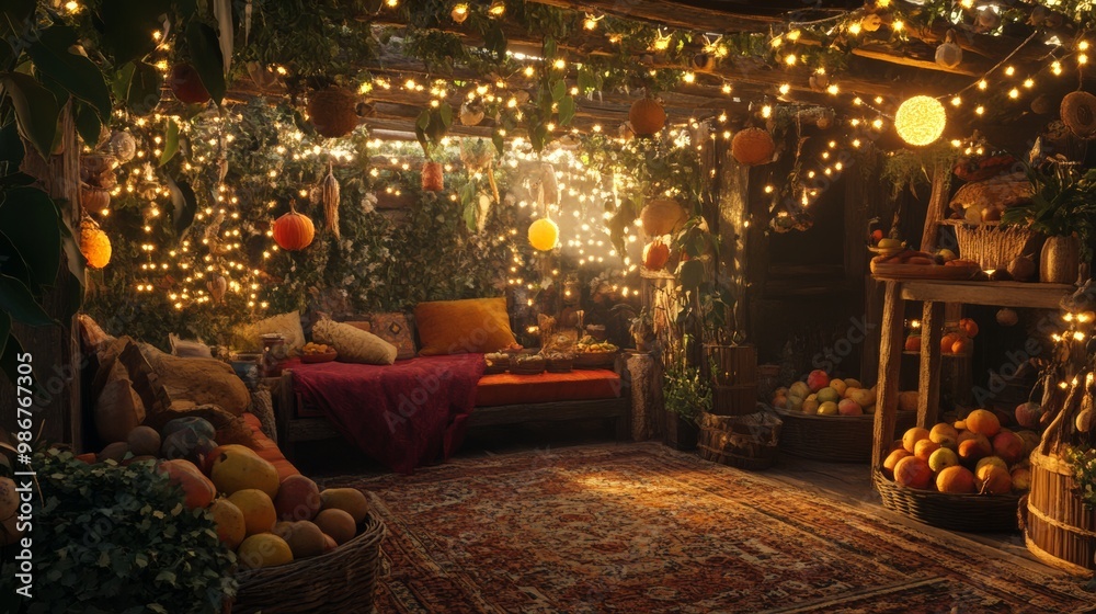 Sukkahs are decorated with fruits, plants, and lights, often creating a cozy, harvest-themed space. Sukkahs are decorated with fruits, plants, and lights, often creating a cozy, harvest-themed space.