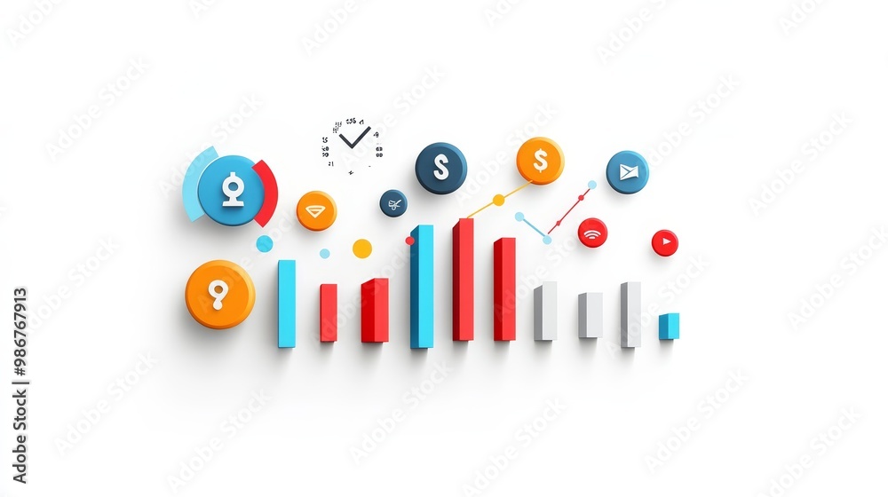 Fototapeta premium Colorful Business Graph and Icons on White Background
