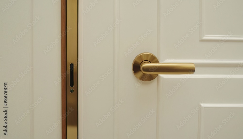 close up of modern gold door handle on white door in sunny room in modern turnkey apartment 27 close up of modern gold door handle on white door in sunny room in modern turnkey apartment 27