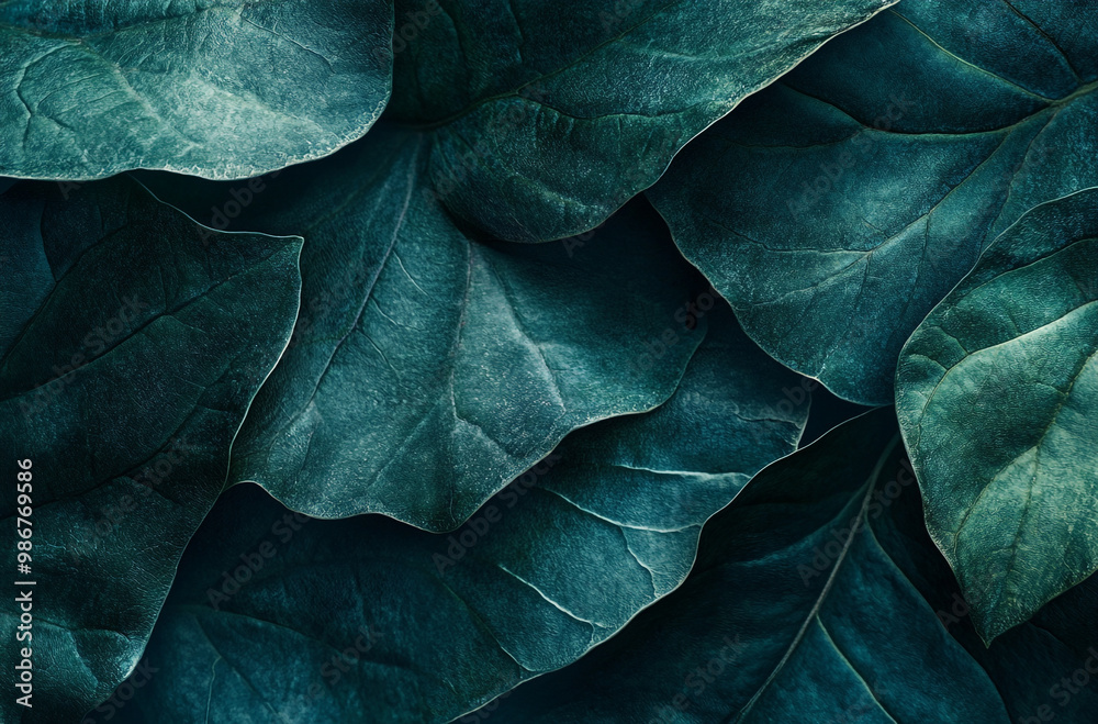 Obraz premium dark green leaves with distinct veins and subtle textures